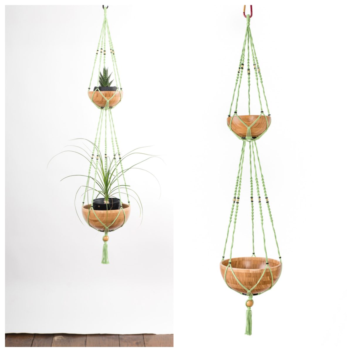 suspension macramé pour 2 plantes