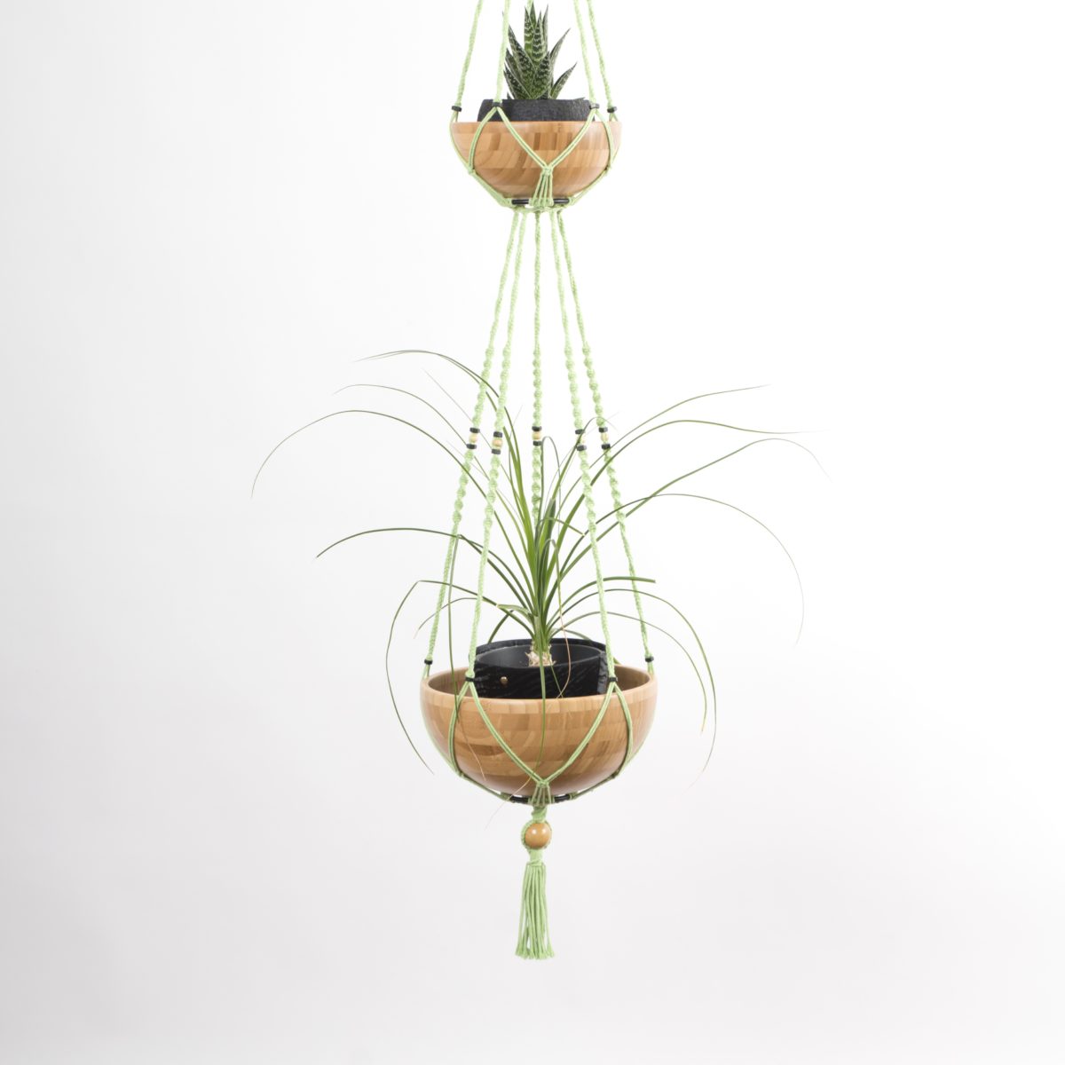 suspension macramé pour 2 plantes