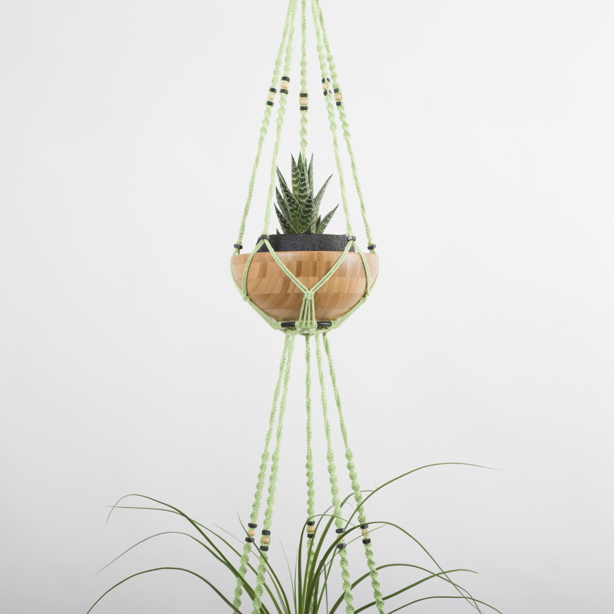 suspension macramé pour 2 plantes