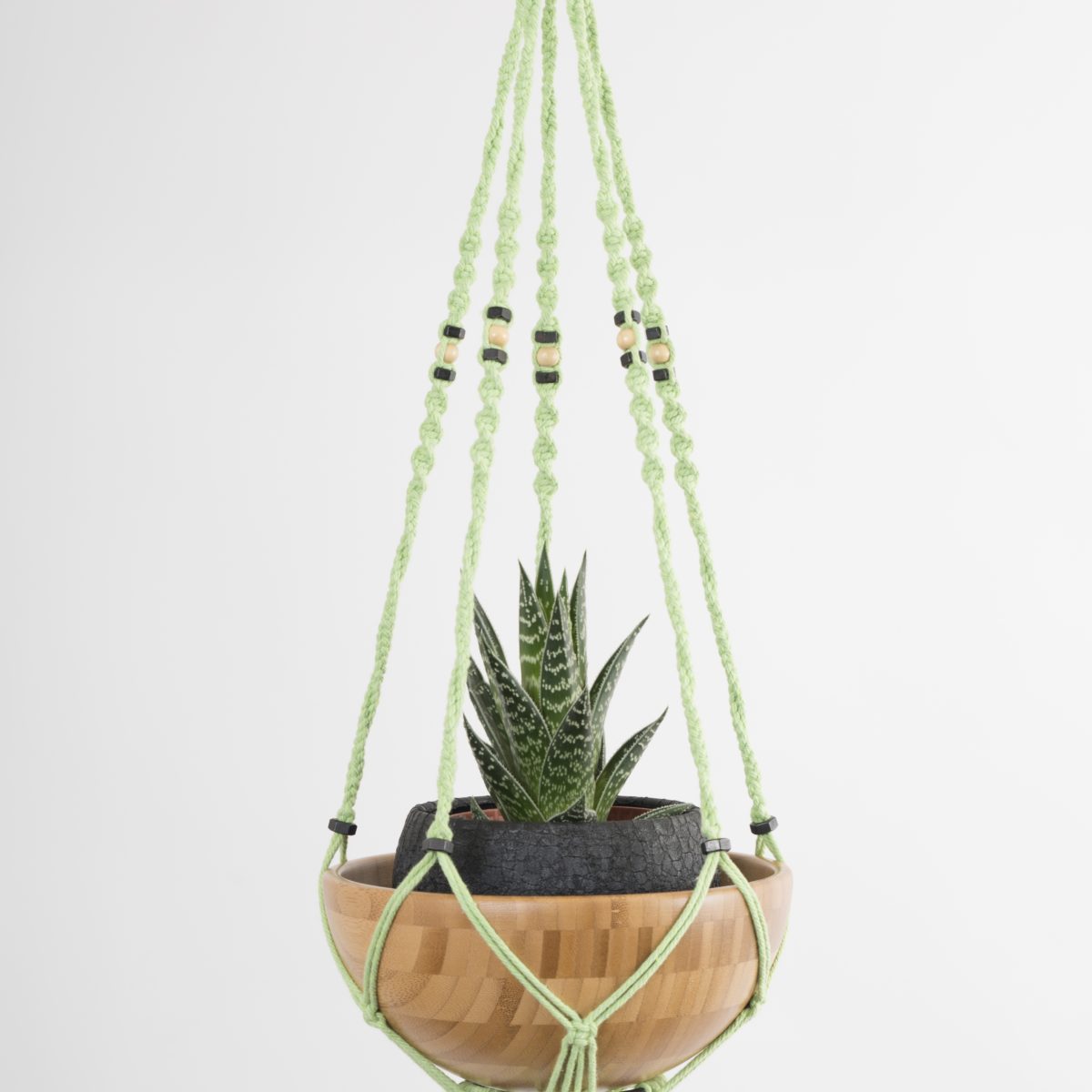 suspension macramé pour 2 plantes