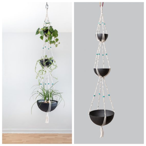 Suspension en macramé pour 3 plantes