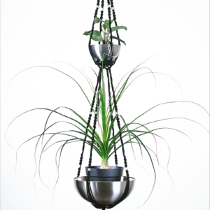 suspension pour plantes double en macramé noir